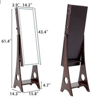 Jewelry Mirror with 6 LEDs Armoire Organizer, Standing Lockable Jewelry Cabinet with Full-Length Body Dressing Mirror LED Light and Larger Capacity, 3 Adjustable Angles, Bronze