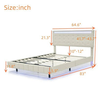 Queen Bed Frame with Led Lights,Upholstered Platform Bed Frame with USB Charging and Headboard, PU Floating Bed Frame for Living Room, Strong Wood Slat Support,No Box Spring Needed,Beige