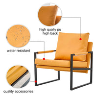 PU Leather Accent Arm Chair, Modern Single Reading Armchair with Metal Frame, Comfy Farmhouse Side Chair for Living Room Lounge Bedroom, Orange
