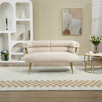 50" Small Loveseat Sofa, Mid Century Modern Velvet 2-Seat Couch Tufted Love Seat with Metal Frame and Tapered Golden Feet for Living Room, Bedroom, Apartment and Small Space, Beige
