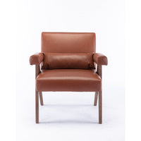 Accent Chair, Modern Upholstered Armchair with KD Rubber Wood Legs, Lounge Reading Chair with Lumbar Pillow, for Living Room Bedroom, Brown