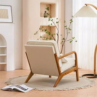 Accent Chair for Living Room, Mid-century Upholstered Armchair with Lumbar Pillow, Bronzing Cloth Lounge Chair with Solid Wood Frame for Living Room Bedroom Apartment, Off-White Color