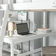 Full Loft Bed with Under Bed Desk and 4-Tier Storage Shelves,Modern Wood Loft Bed Frame with Guardrail and Inclined Ladder for Bedroom Dorm,Multifunctional High Loft Bed,No Box Spring Needed,White