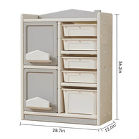 Kids Organizers Toy Storage Organizer, Floor Storage Cabinet with Bookshelf, 5 Bins and 2 Cabinets, Multifunctional Kids Storage Cabinet Toy Chest for Nursery, Playroom and Bedroom