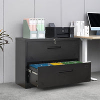 Lateral Filing Cabinet with 2 Drawers, Large Deep Drawers Locked by Keys, Wide Lockable File Cabinet, Metal Steel, Easy to Assenble for Home Office, Black