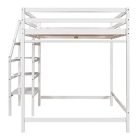 Full Size Loft Bed with Built-in Storage Staircase and Hanger for Clothes,High Wood Loft Bed Frame with Full Length Guard Rail, No Box Spring Needed,for Kids,Teens