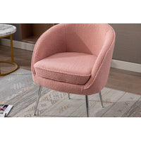 Modern Accent Chair with Arms, Tufted Decorative Single Sofa Fabric Armchair with Gold Metal Legs, Teddy Fabric Armchair Dining Chair, Upholstered Reading Chair for Living Room Bedroom Office Pink