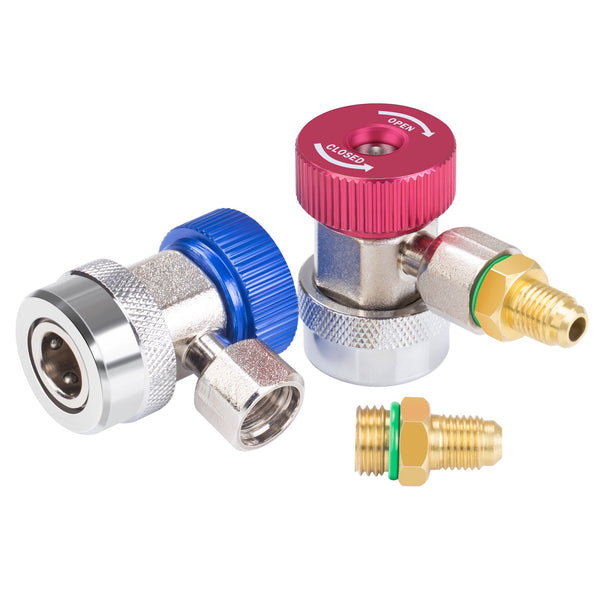 R134a Quick Coupler Adapter, High & Low Adjustable R134a Adapter Fittings and AC Hose Fittings, HP and LP Connectors for R134a Car AC System Evacuation Recharging and More, 1/4" Flares, 2pcs
