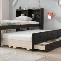 Twin Bed with Bookcase and Drawers, Platform Bed Frame with Bookcase Headboard and Slat Support, Storage Bed for Kids Teens Adults, Weight Capacity 200 lbs, Black