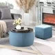 Round Ottoman Set with Storage, 2 in 1 Combination, Round Coffee Table Ottoman with Storage, Square Foot Rest Footstool for Living Room Bedroom Entryway Office, Blue