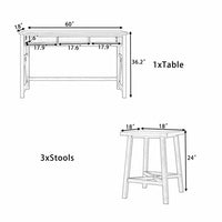 4-Piece Bar Table Set with 3 Stools, Farmhouse Wood Counter Height Dining Table Set with 60" Console Kitchen Table and Chairs, Home Bar Pub Breakfast Set, for Small Places, Dining Room, Walnut
