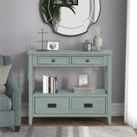 36'' Farmhouse Console Table, Narrow Entryway Sofa Table Buffet Sideboard with 4 Drawers and 1 Storage Shelf, Accent Storage Cabinet with Solid Wood Legs for Living Room Hallway, Easy Assembly, Green