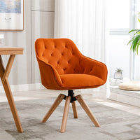 Mid-Century Modern Accent Chair with Solid Rubber Wood Legs, Comfortable Upholstered Home Office Computer Desk Chair No Wheels, Velvet Armchair for Living Room, Bedroom and Office, Orange