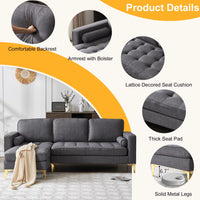 85" Burlap Fabric Sectional Sofa Couch with Reversible Chaise, L-Shape Couch with Bolster Pillows and Metal Legs, 3 Seats Modular Sofa for Living Room Apartment Small Space, Dark Gray