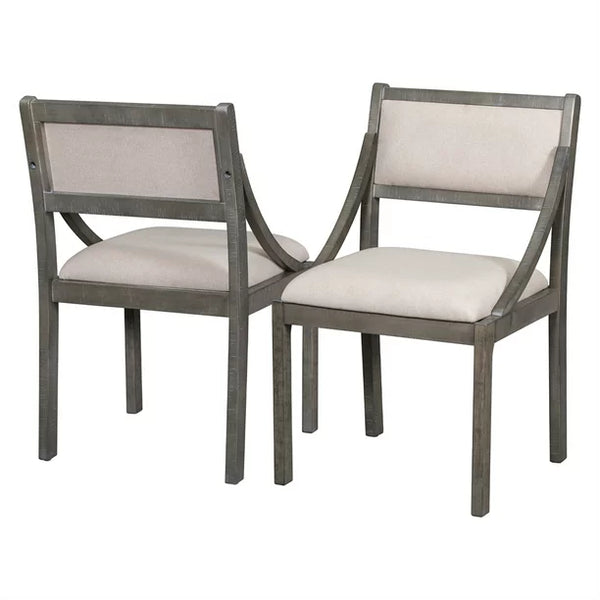 Dining Chairs Set of 2, Retro Upholstered Dining Chairs with Solid Wood Frame and Curved Armrest, Mid-Century Accent Chairs Side Chairs with Hollow Back for Living Room Bedroom Kitchen, Gray