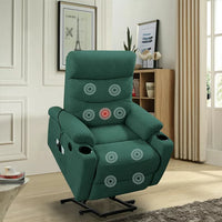 Electric Power Lift Recliner Chair, Fabric Upholstered Recliner Sofa with Massage and Heat for Elderly, 3 Positions, 2 Side Pockets and Cup Holders, USB Ports, Easy to Control, Green