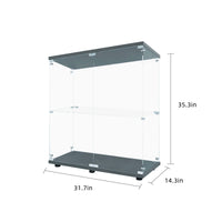 Glass Display Cabinet with 2 Shelves and 2 Doors, Modern 2-Tier Clear Collection Display Case with Anti-tipping Device, Floor Standing Curio Bookshelf for Living Room Bedroom Office, Black