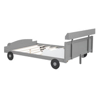Full Size Car-Shaped Bed with Wheels, Wooden Platform Bed Frame with Storage Shelf for Kids Boys Girls Bedroom Playroom Easy Assembly, No Box Spring Required, Gray