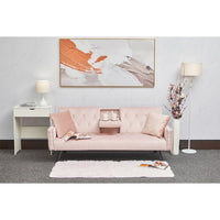Convertible Sofa Bed, Velvet Loveseat Couch with Pillow and 2 Folding Cup Holders, Upholstered Accent Sofa with Adjustable Back and Nailhead Trim for Living Room Bedroom Office, Pink