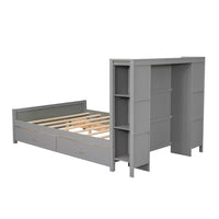 Full Size Bed Frame with 4 Storage Drawers, Wood Full Size Platform Bed with Storage Shelves Headboard, Full Storage Bed with Support Legs for Girls Boys, No Box Spring Needed, Gray