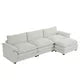 Teddy Velvet Modular Sofa with Ottoman, 3-Seat Convertible Sectional Sofa with Removable Armrest and Double Layer Seat Cushion, L-Shape Couch for Bedroom Living Room Apartment, Creamy White