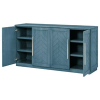 Modern Sideboard with 4 Doors, Large Storage Space Buffet Cabinet with Adjustable Shelves and Silver Handles, Entry Console Table for Kitchen, Dining Room, Living Room, Hallway, Antique Blue