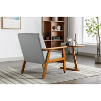 Accent Armchair, Modern Linen Fabric Upholstered Leisure Single Sofa Chair with Solid Wood Armrest and Feet, Comfy Lounge Side Chair Reading Chair for Living Room Bedroom Office Studio, Light Gray