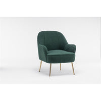 Accent Chair, Teddy Fabric Vanity Chair, Modern Upholstered Armchair with Tight Back and Golden Metal Adjustable Legs, Club Chair Side Chair for Living Room Bedroom Office, Antique Green
