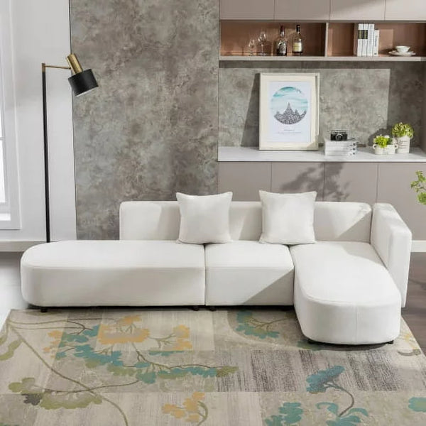 Home Modular Sectional Sofa, Luxury Modern Living Room Upholstery Sofa Couch with 2 Pillows, U Shaped Couch with Chaise Fabric Sofa Couch for Living Room, Apartment, Office, Beige