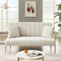 Loveseat Sofa with two Throw Pillows,Upholstered Sofa Couch with Metal Legs,Velvet 2-Seater Sofa Couch for Living Room, Bedroom, Apartment,Beige