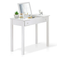 Vanity Desk Set with Flip Top Mirror, Dressing Table with 2 Drawers, Stylish Vanity Table with Stool, Removable Dividers, for Bedroom, Reading Room, White