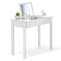 Vanity Desk Set with Flip Top Mirror, Dressing Table with 2 Drawers, Stylish Vanity Table with Stool, Removable Dividers, for Bedroom, Reading Room, White