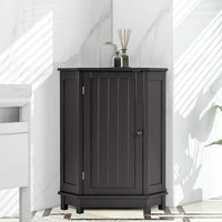 Bathroom Cabinet, Triangle Corner Storage Cabinet with Adjustable Shelf, Modern MDF Board Bathroom Storage Cabinet, Freestanding Small Cabinet with Solid Wood Legs for Bathroom and Living Room,Black