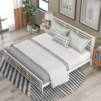Platform Bed Frame with Headboard and Footboard, Wood Slat Support, King Size Horizontal Strip Hollow Shape Bed Frame, No Box Spring Needed,White