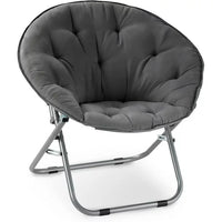 Saucer Lounge Chair, Portable Folding Soft Moon Chair with Metal Frame, Comfy Chair for Bedroom, Dorm Rooms, Apartments, Lounging, Garden and Courtyard, Cozy Faux Fur Lounge Chair, Gray