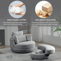 Oversized Swivel Chair with Moon Storage Ottoman for Living Room, Accent Round Loveseat Circle Swivel Barrel Chair for Bedroom Cuddle Chair Sofa Chair Lounger Armchair with 4 Pillows (Gray)