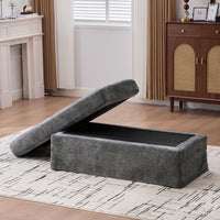 TRIPLE TREE 46" Wide Storage Ottoman, Upholstered Chenille Storage Bench with Detechable Cushion, Footrest Stool with Metal Legs and Foam Seat Cushion, Weight Capacity 500lbs, for Living Room Entryway, Charcoal