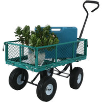 Heavy-Duty Steel Garden Cart, Folding Utility Wagon Cart with Removable Sides and 180°Rotating Handle,Metal Steel Wagon Cart for Outdoor, Lawn, Yard, Farm,Green,Weight Capacity 550 Lbs