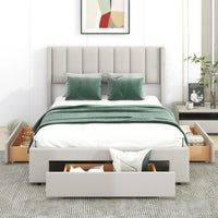 Full Size Platform Bed with Storage, Upholstered Linen Platform Bed Frame with 3 Drawers, Solid Wood Platform Bed with Sturdy Slats Support, Noise Free/No Box Spring Needed/Easy Assembly, Beige
