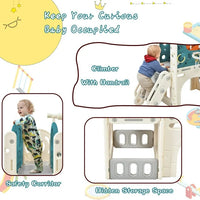 7 in 1 Toddler Slide Set with Arch Tunnel and Freestanding Castle,Kids Climber Slide Playset with Basketball Hoop,Children's Slide,Outdoor Indoor Playground,Blue