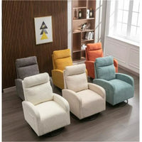 Swivel Rocking Chair for Nursery, Modern High Back Upholstered Recliner Rocker Chair with Metal Base and Side Pocket, Comfy Leisure Single Sofa Chair for Living Room Bedroom Office, Light Blue