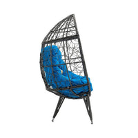 Outdoor Patio Wicker Egg Chair, Oversized Indoor Outdoor Lounger Chair with Comfy Cushion, Basket Wicker Chair for Patio, Backyard, Poolside, Living Room, Blue