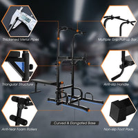 Power Tower Dip Station with Bench,Height Adjustable Pull Up Bar Stand with Folding Weight Bench,Heavy Duty Multi-Function Fitness Training Equipment for Home Office Gym