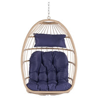 Indoor Outdoor Egg Swing Chair Without Stand,Patio Wicker Rattan Hanging Chair with Cushion,350lbs Capacity,Foldable Swing Chair Hanging Egg Chair,All Weather Foldable Hammock Chair,Dark Gray