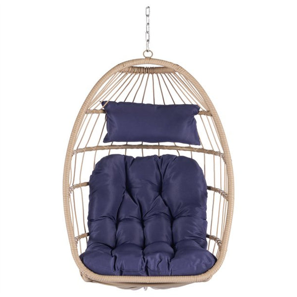 Indoor Outdoor Egg Swing Chair Without Stand,Patio Wicker Rattan Hanging Chair with Cushion,350lbs Capacity,Foldable Swing Chair Hanging Egg Chair,All Weather Foldable Hammock Chair,Dark Gray