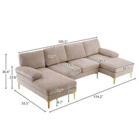 U Shape Sectional Sofa,Modern Large Chenille Fabric Modular Couch,Extra Wide Sofa with Chaise Lounge and Golden Legs for Living Room (113.39”L-Camel)