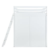 Full Size Loft Bed with Desk and Wardrobe, Solid Wood Loft Bed Frame with Inclined Ladder and Full-Length Guardrail, Loft Bed with Desk and Storage for Kids Teens Girls Boys Bedroom Dorm, White