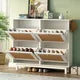 Rattan Boho Style Shoe Cabinet with 4 Flip Drawers, Modern 2-Tier Shoe Storage Organizer with Large Space, Free Standing Shoe Rack for Entrance Hallway, for Heels, Boots, Slippers, White
