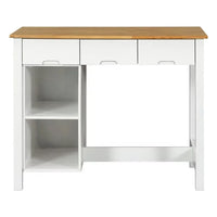 Stationary Rubber Wood Kitchen Island Set with 2 Dining Stools, Modern Farmhouse 3 Pieces Dining Table Set with 2 Shelves and 3 Drawers, for Small Places, Home, 45", White