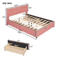 Upholstered Platform Bed with 4 Storage Drawers, Full Size Storage Platform Bed Frame with Brick Pattern Heardboard and Wood Slats Support for Bedroom Dorm Apartment, No Box Spring Needed, Pink